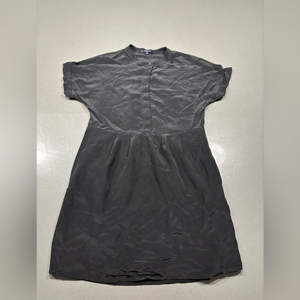 Madewell Womens Black 100% Silk Short Sleeve Button Up A Line Mini Dress Size 2